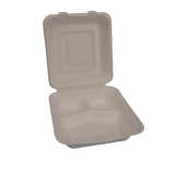 8"x8" 3-Compartment To-Go Box | Made from Sugar Cane (200 pcs per Carton)