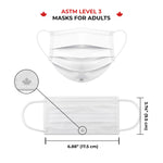 *Health Canada Approved - Made in Canada*, ASTM Level-3 (50 PCS) Disposable Face Masks with Advanced Protection (White)