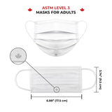 *Health Canada Approved - Made in Canada*, ASTM Level-3 (50 PCS) Disposable Face Masks with Advanced Protection (White)