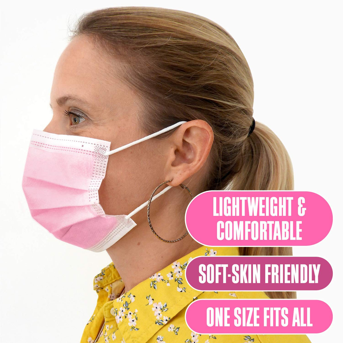 Disposable Pink Face Masks (Pack of 50) Made in Canada Ckd Cares